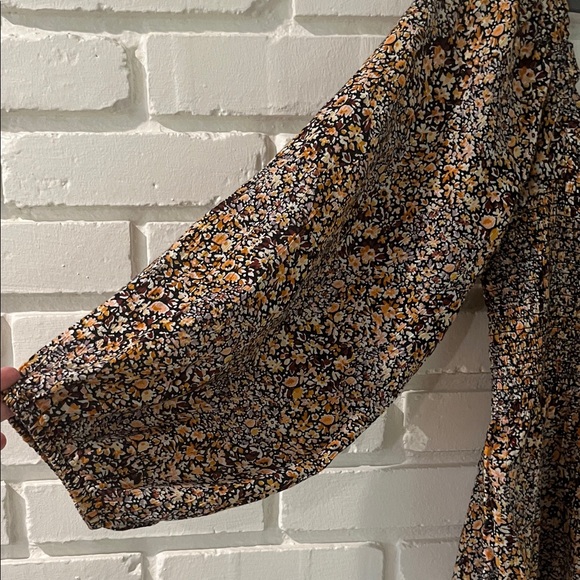 Madewell Black and Mustard Smocked Floral Peplum Top - Picture 2 of 7